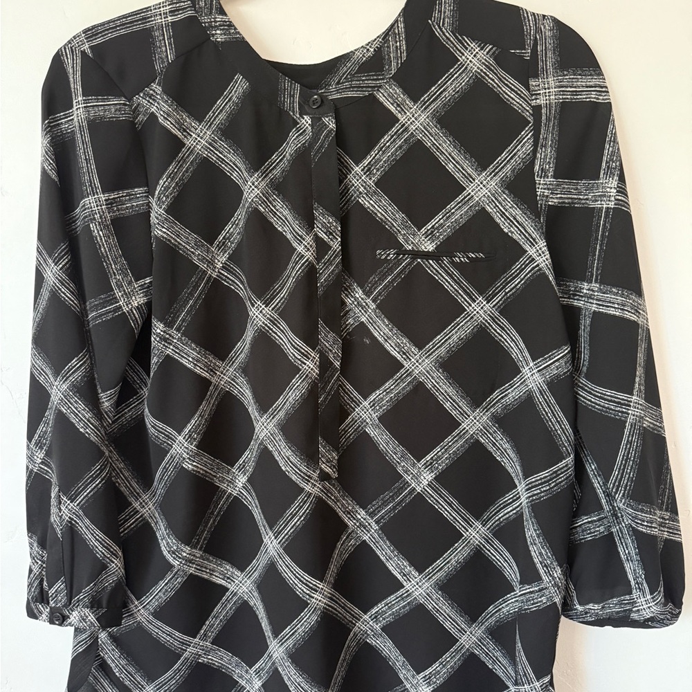 NYDJ Pintuck Blouse Monochrome Plaid Top